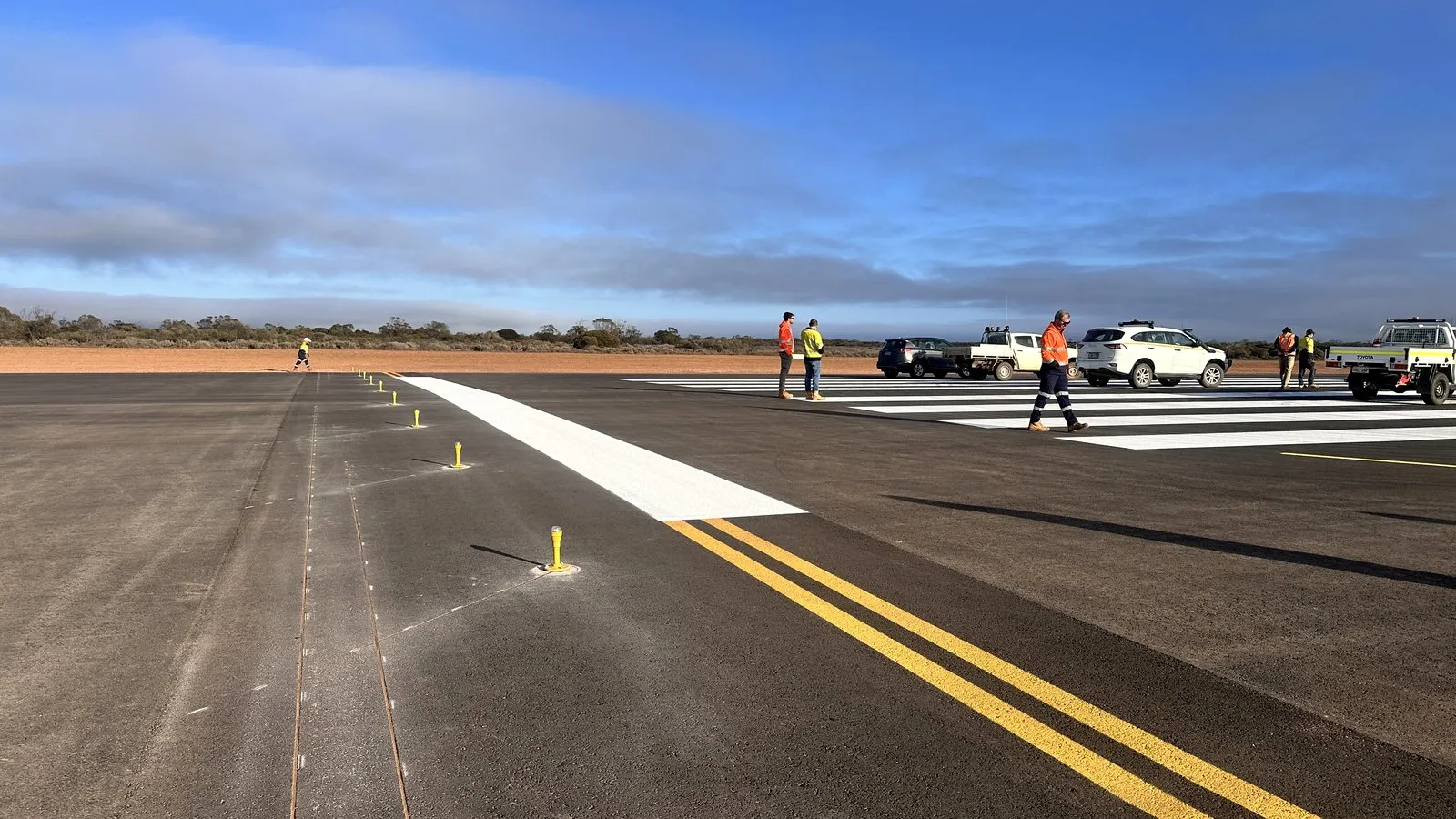 New runway threshold markings and inset lighting during the Whyalla Airport airside upgrade